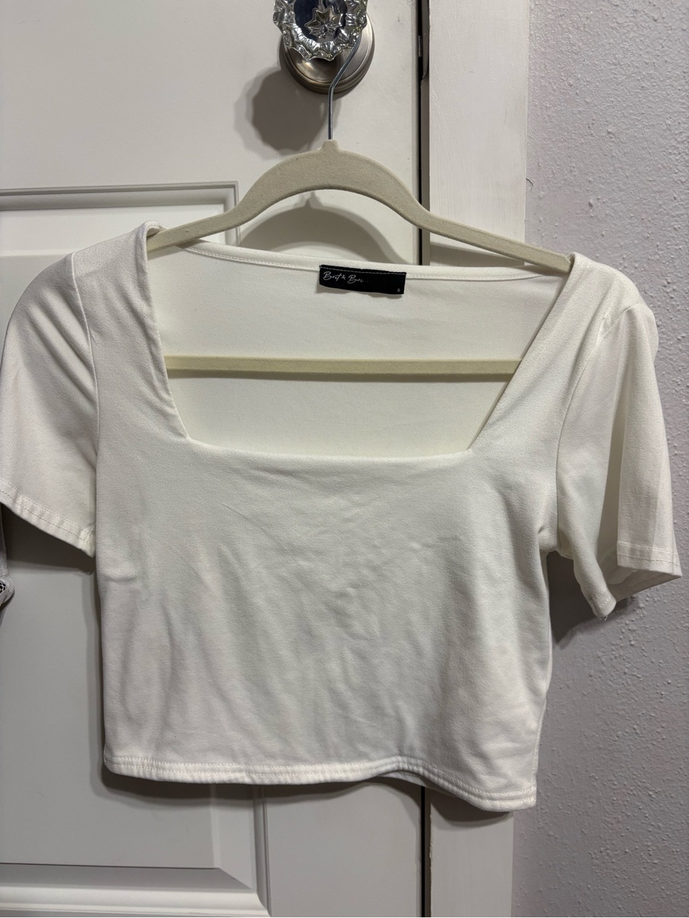 Bardot Cream Square-Neck Crop Top